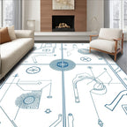 Blue Blueprint Geometric Technical Diagram Rug