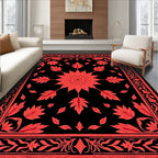 Coral Black Floral Medallion Border Rug