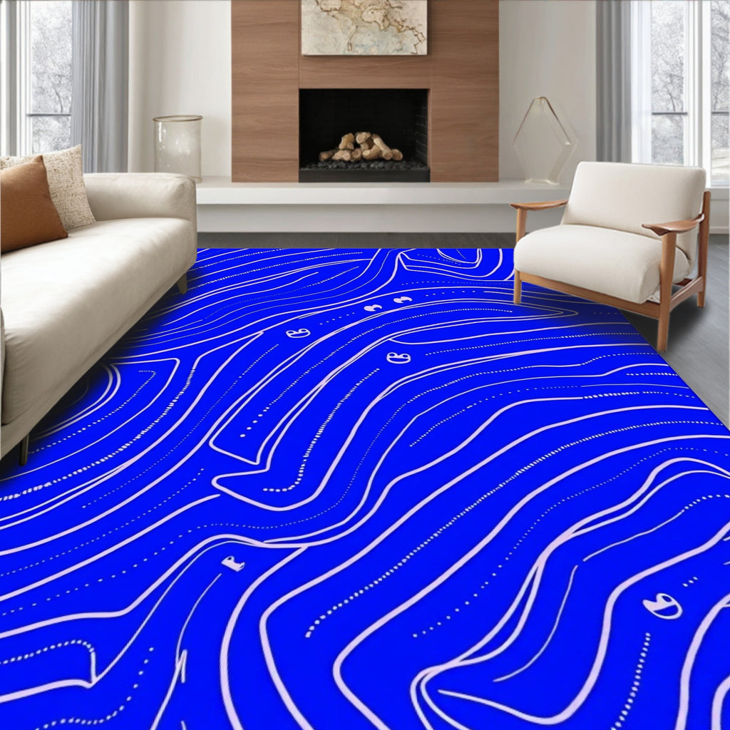 Cobalt Blue Flowing Whimsical Lines Rug
