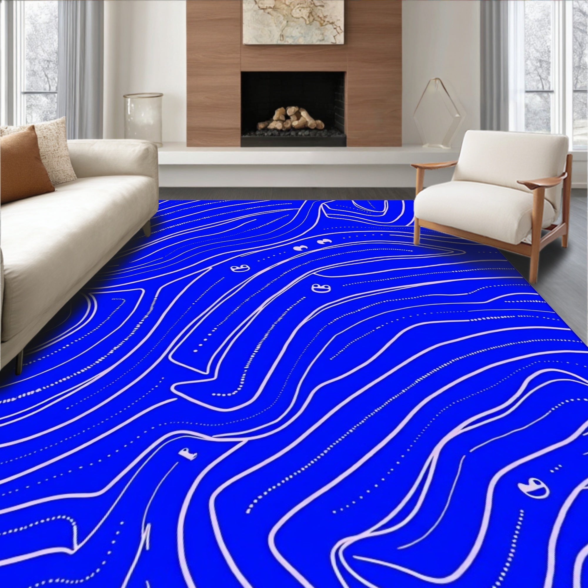 Cobalt Blue Flowing Whimsical Lines Rug