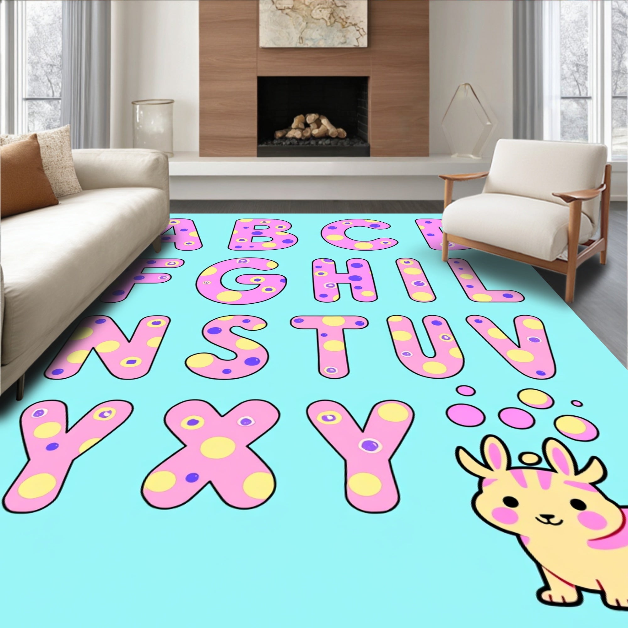 Pink Purple Yellow Polka Dot Alphabet Rug