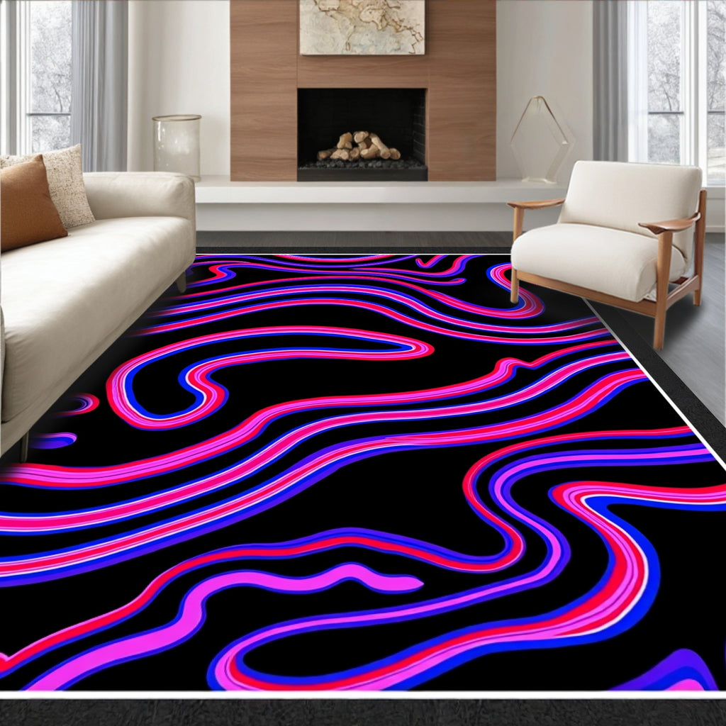 Vibrant Pink Blue Swirling Waves Rug