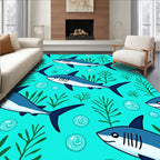 Cute Blue Sharks Underwater Sea Life Rug