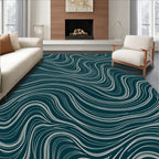 Deep Teal Swirling White Lines Rug