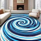 Navy Blue White Aqua Swirling Lines Rug