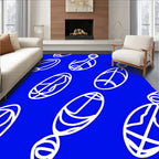 Bright Blue Whimsical Linear Figures Rug