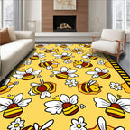 Cute Yellow Bee Flower Garden Rug