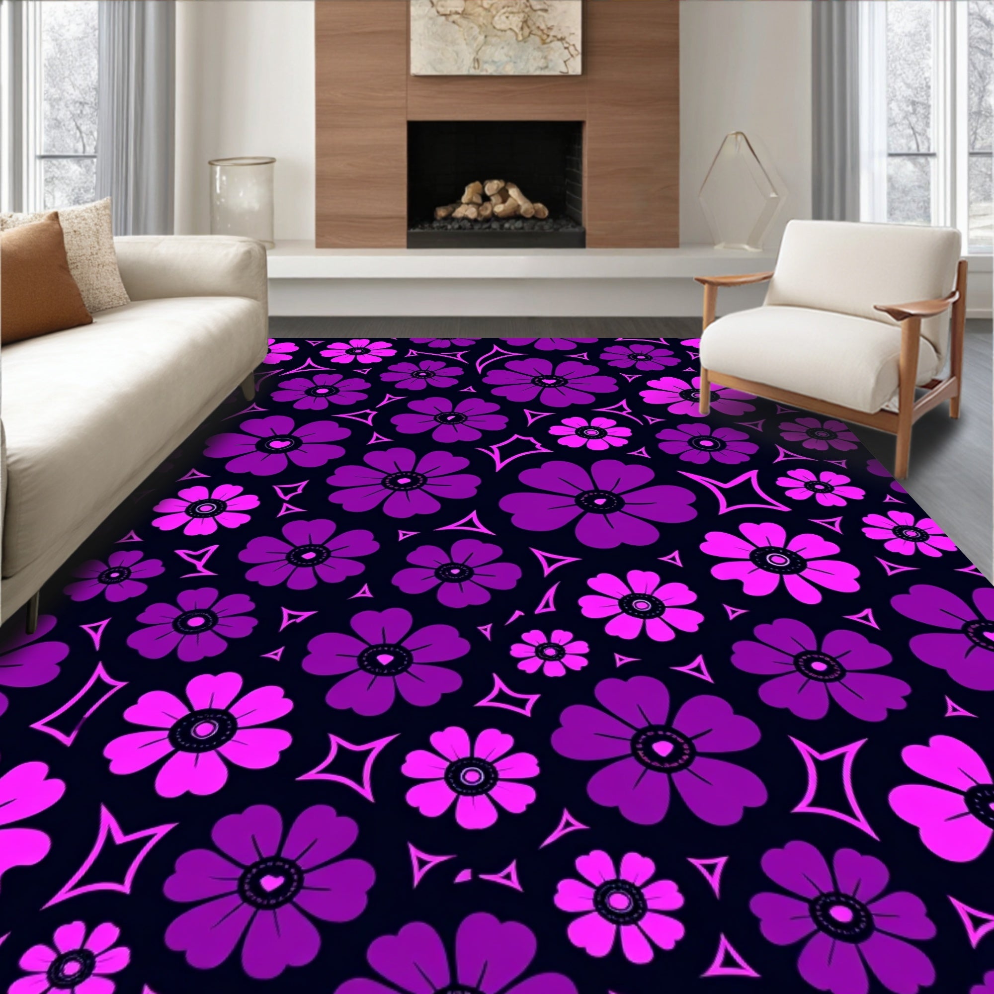Vibrant Purple Floral Explosion Rug