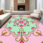 Pink Mint Gold Floral Medallion Rug