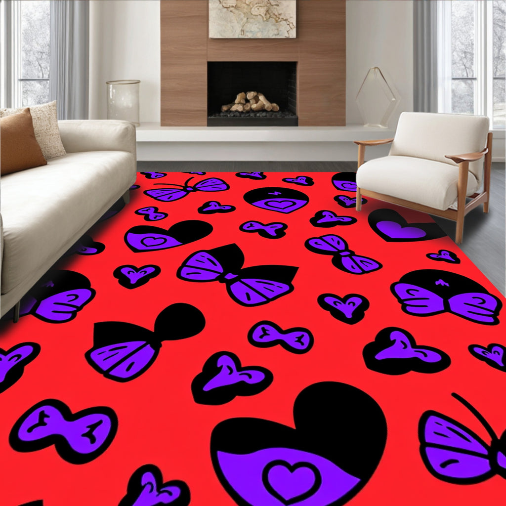 Red Violet Heart Bow Butterfly Collage Rug