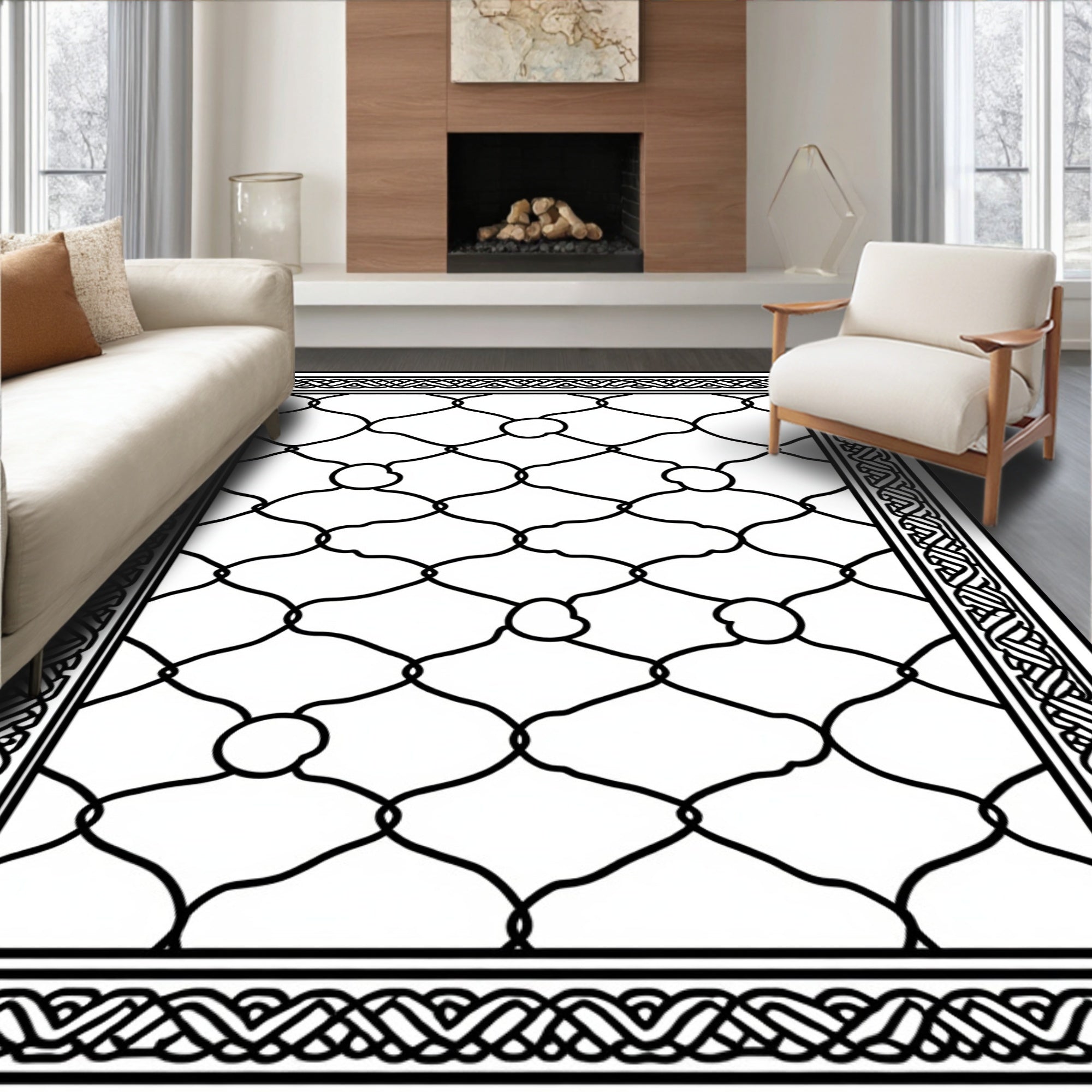Monochromatic Interlocking Lattice Border Rug