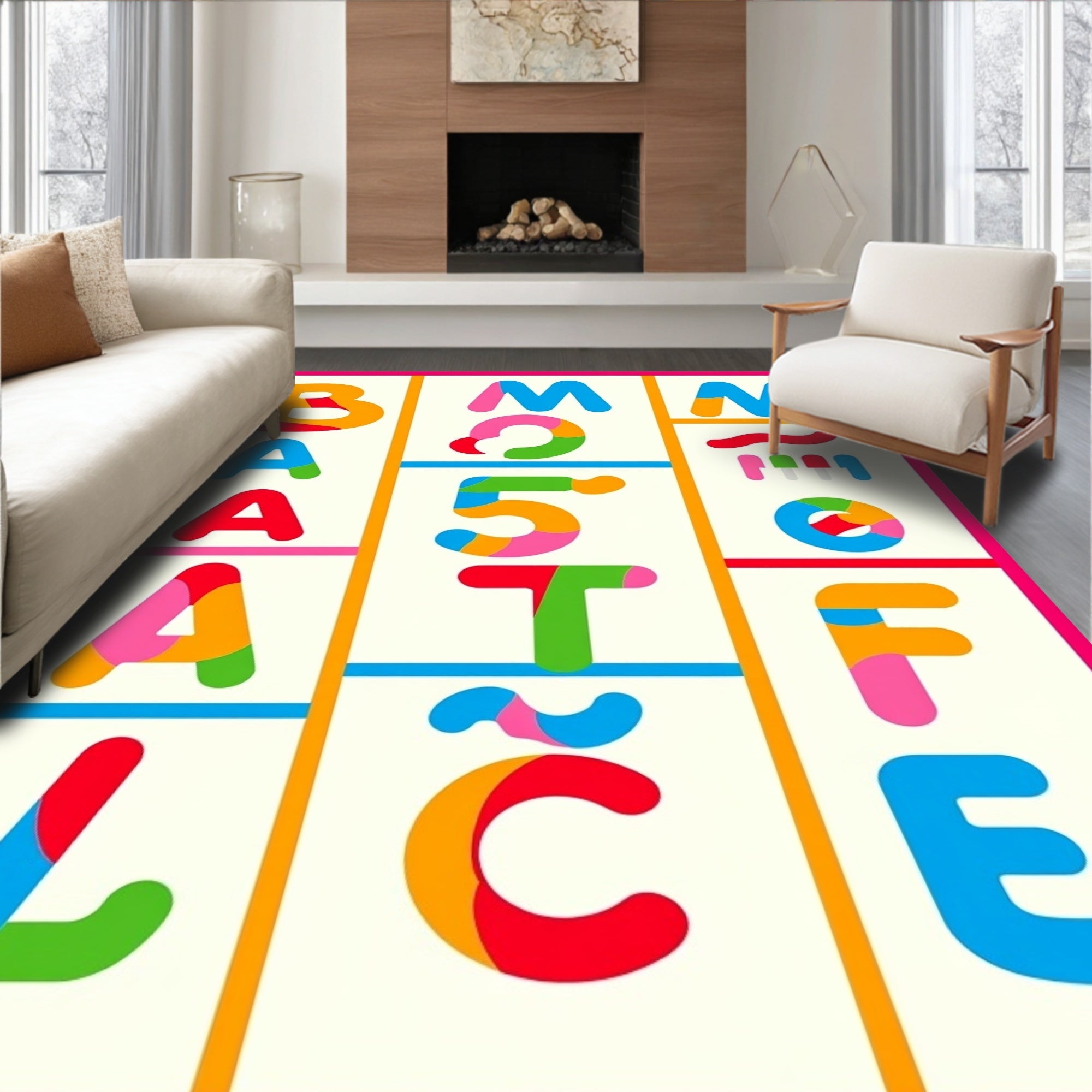 Retro Bold Alphabet Multicolored Composition Rug