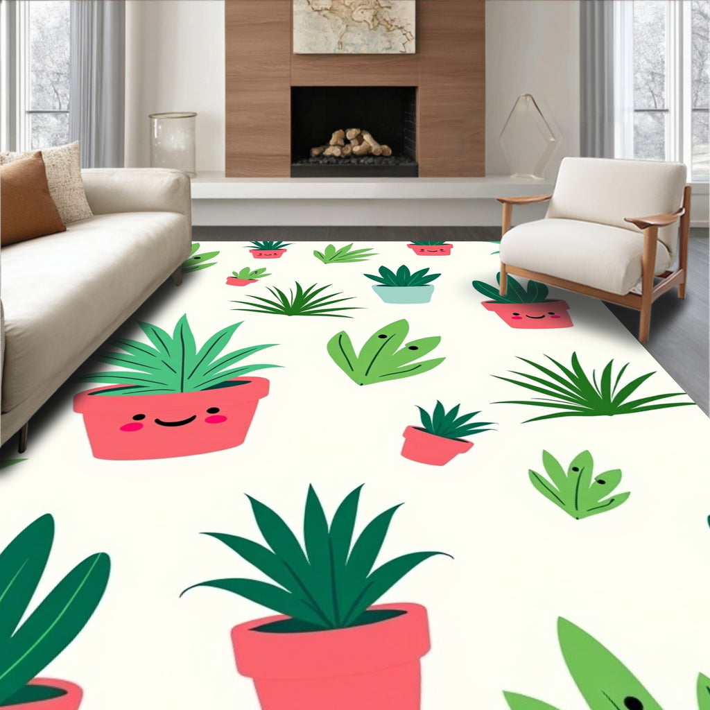 Cute Potted Plants Scattered Arrangement Rug