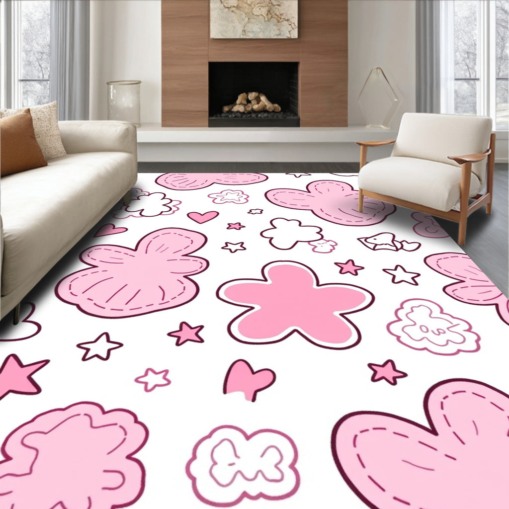 Pink Blossom Cloud Hearts Stitched Rug