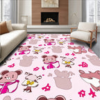 Playful Pink Bear Fox Meadow Scene Rug