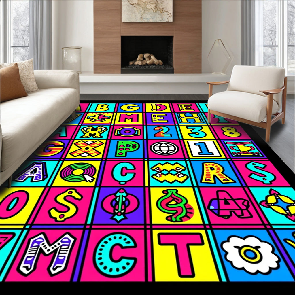 Vivid Alphabet Grid Pop Art Rug