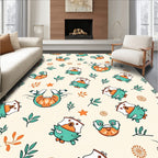 Playful Teal Orange Bird Floral Rug