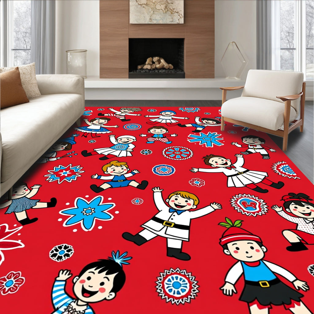 Joyful Children Red Festive Medallion Rug