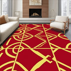 Bold Crimson Yellow Geometric Quads Rug