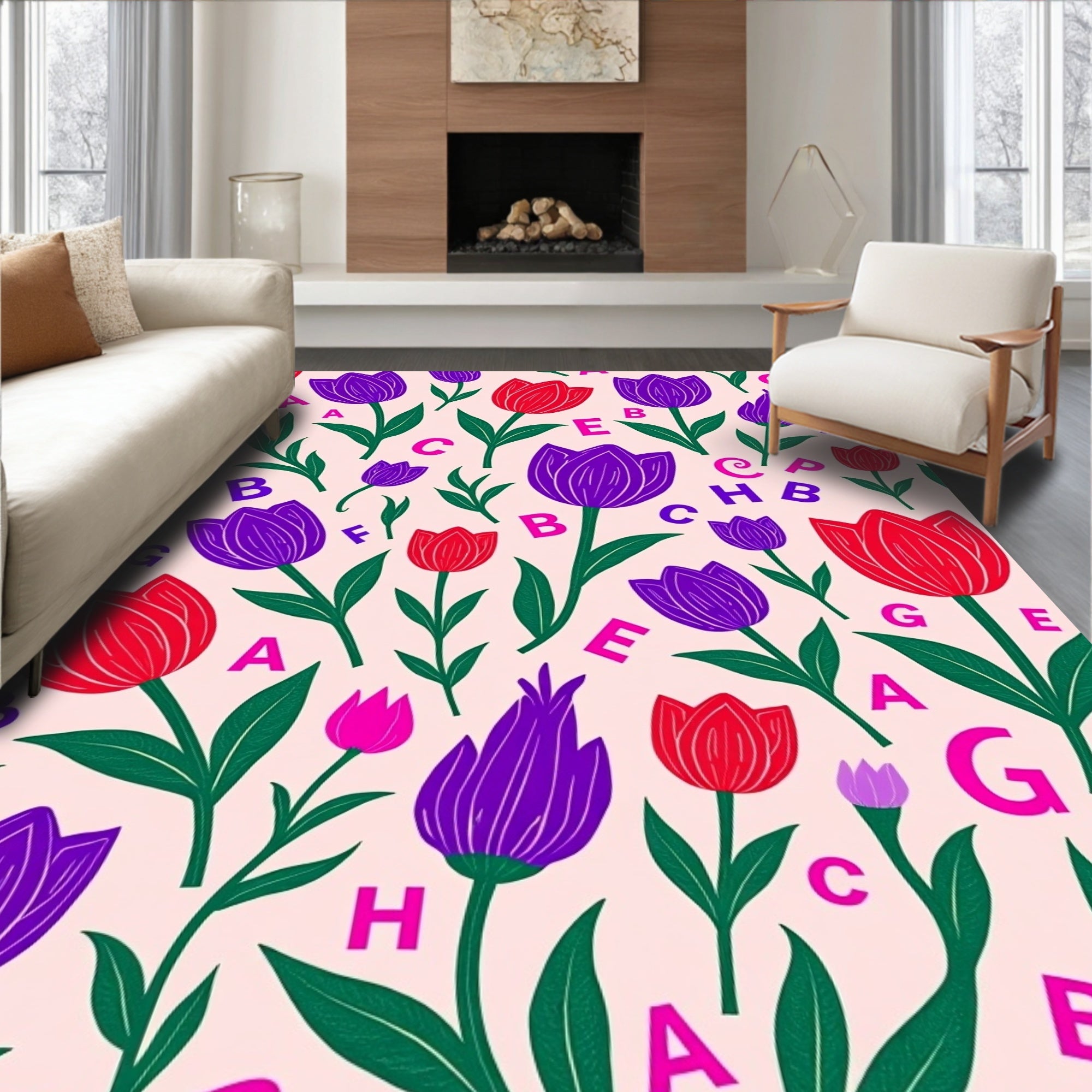 Vibrant Tulip Alphabet Garden Rug