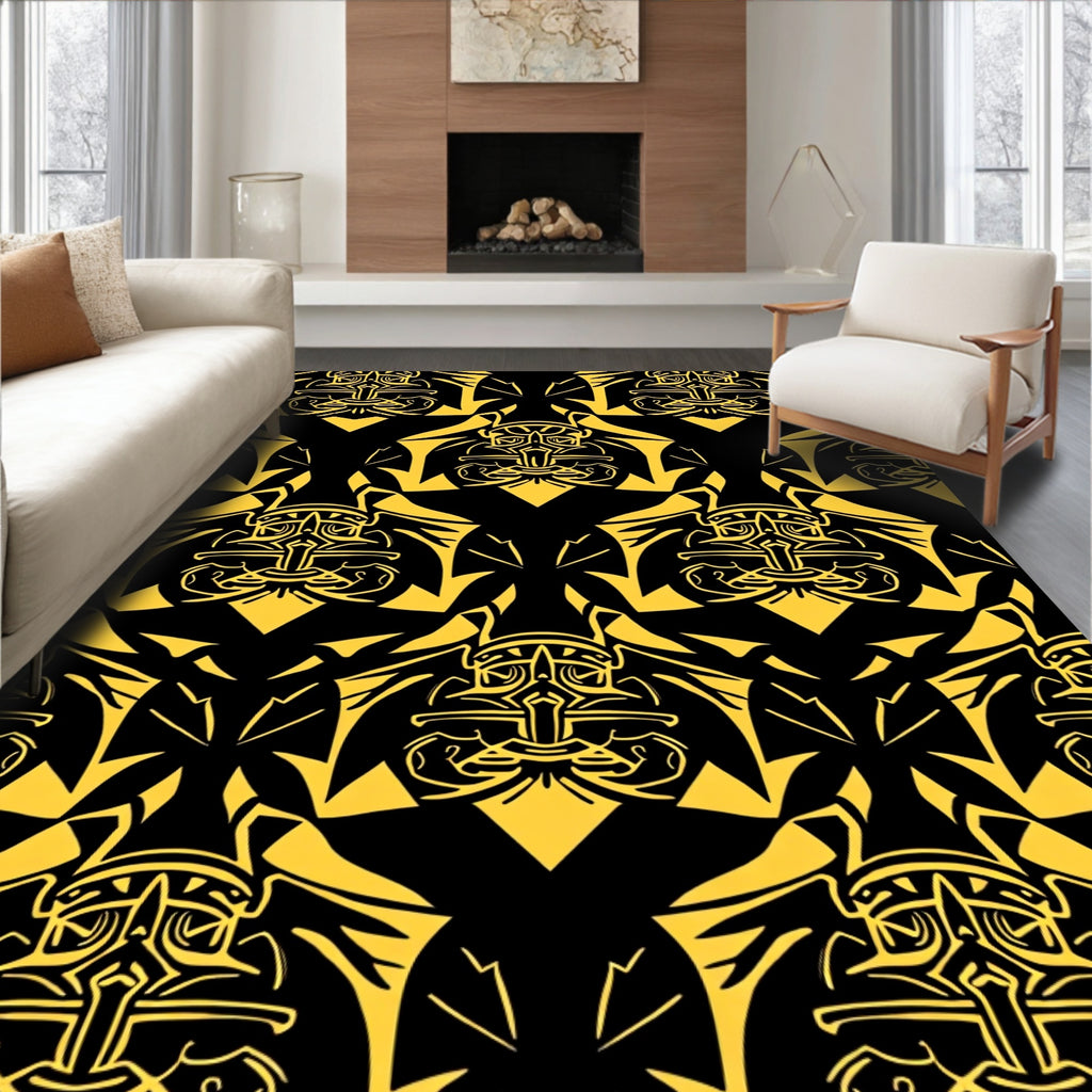 Bold Yellow Tribal Mask Repeat Rug