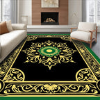 Green Gold Black Ornate Mandala Rug