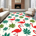 Vivid Red Flamingos With Green Leaves Rug