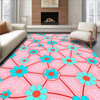 Retro Pink Teal Floral Network Rug