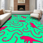 Fuchsia Dinosaur Maze Teal Rug