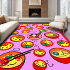 Kawaii Food Bowl Characters Pink Background Rug