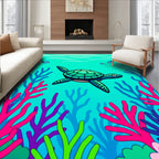 Vibrant Ocean Turtle Coral Scene Rug