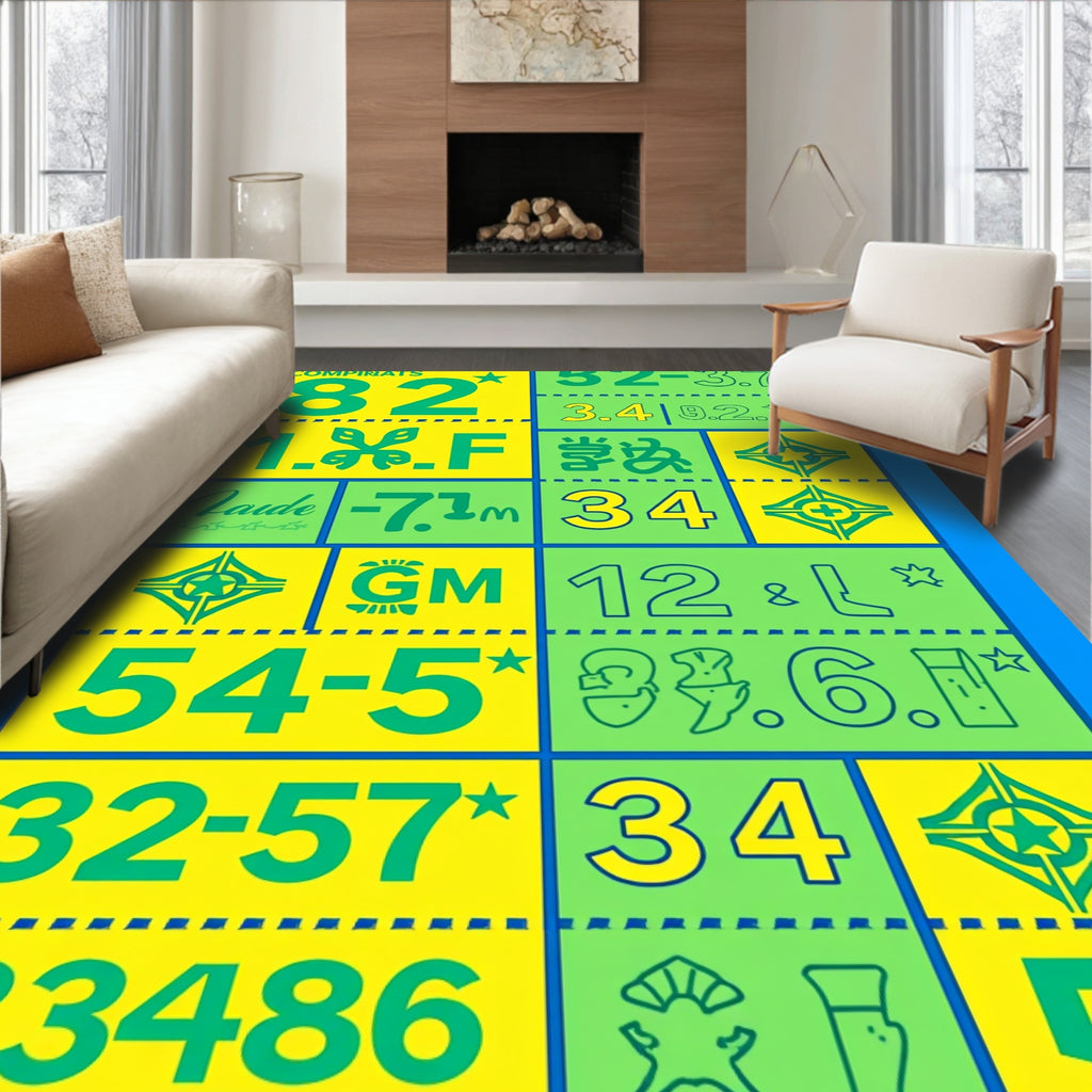 Bold Yellow Green Geometric Grid Rug