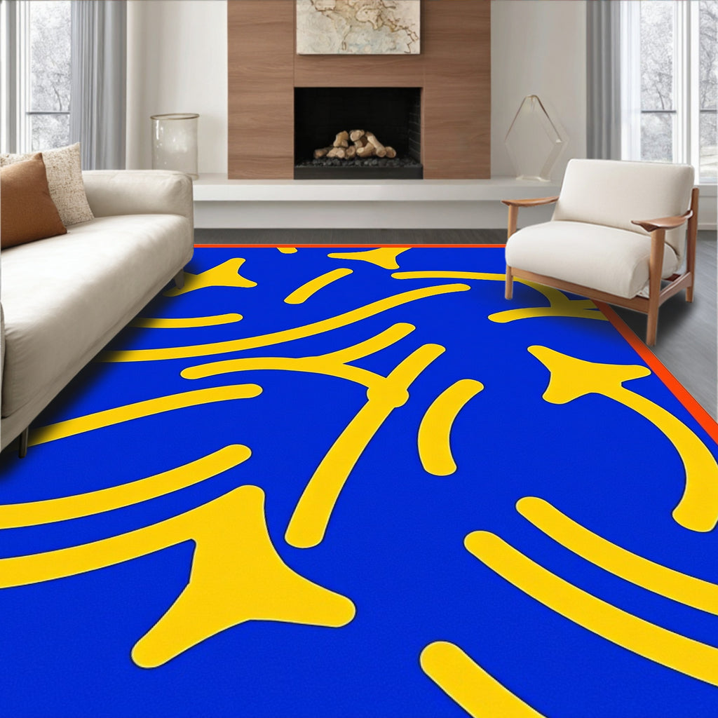 Bright Blue Yellow Organic Shapes Rug