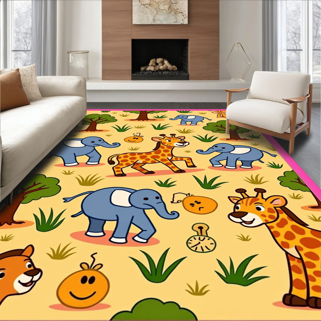 Whimsical Safari Animals And Trees Rug