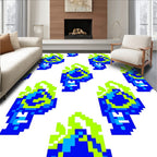 Retro Pixelated Blue Green Swirl Rug