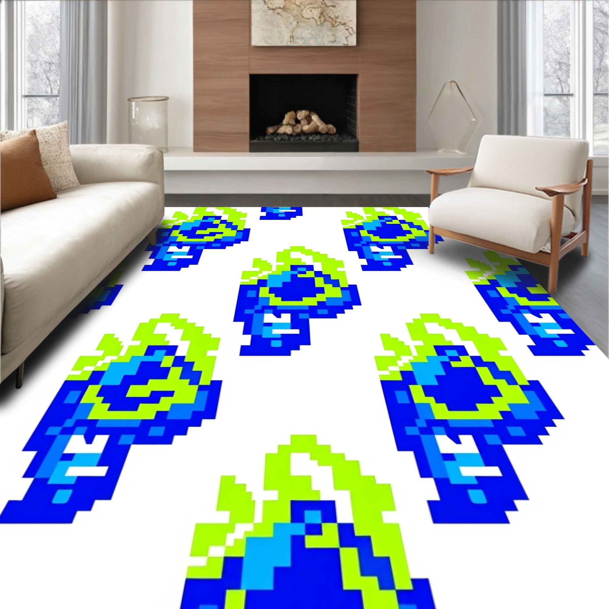 Retro Pixelated Blue Green Swirl Rug