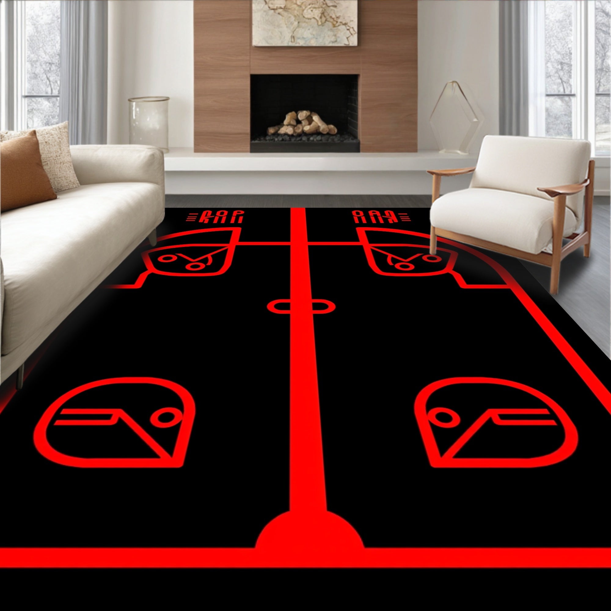 Red Abstract Geometric Figures Rug