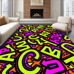 Vibrant Neon Graffiti Letters Collage Rug