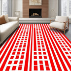 Bold Red Vertical Stripe Grid Rug