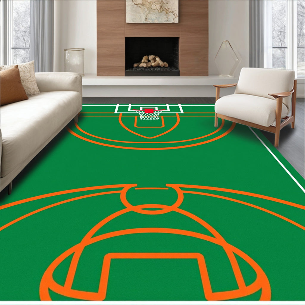 Green Orange Basketball Court Graphic Rug
