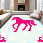 Vibrant Pink Horse Floral Corner Accent Rug