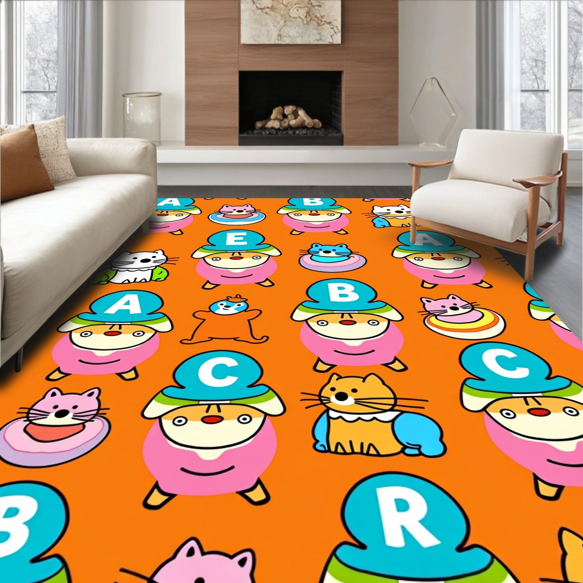 Whimsical Alphabet Animal Characters Rug