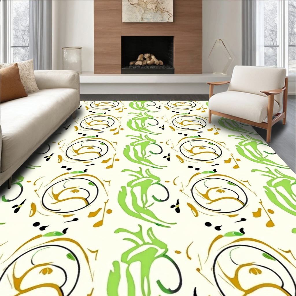 Green and Gold Organic Swirls Rug