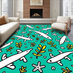 Whimsical White Fish Teal Coral Rug