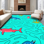 Playful Sea Life Dolphin Wave Rug