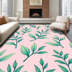 Pink and Green Botanical Leaf Arrangement Rug