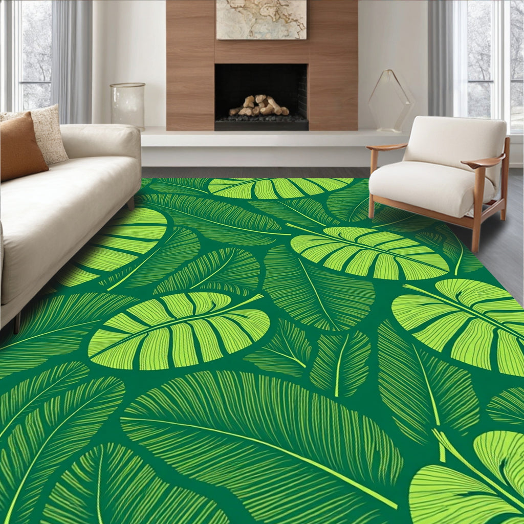 Verdant Tropical Leaf Medley Rug