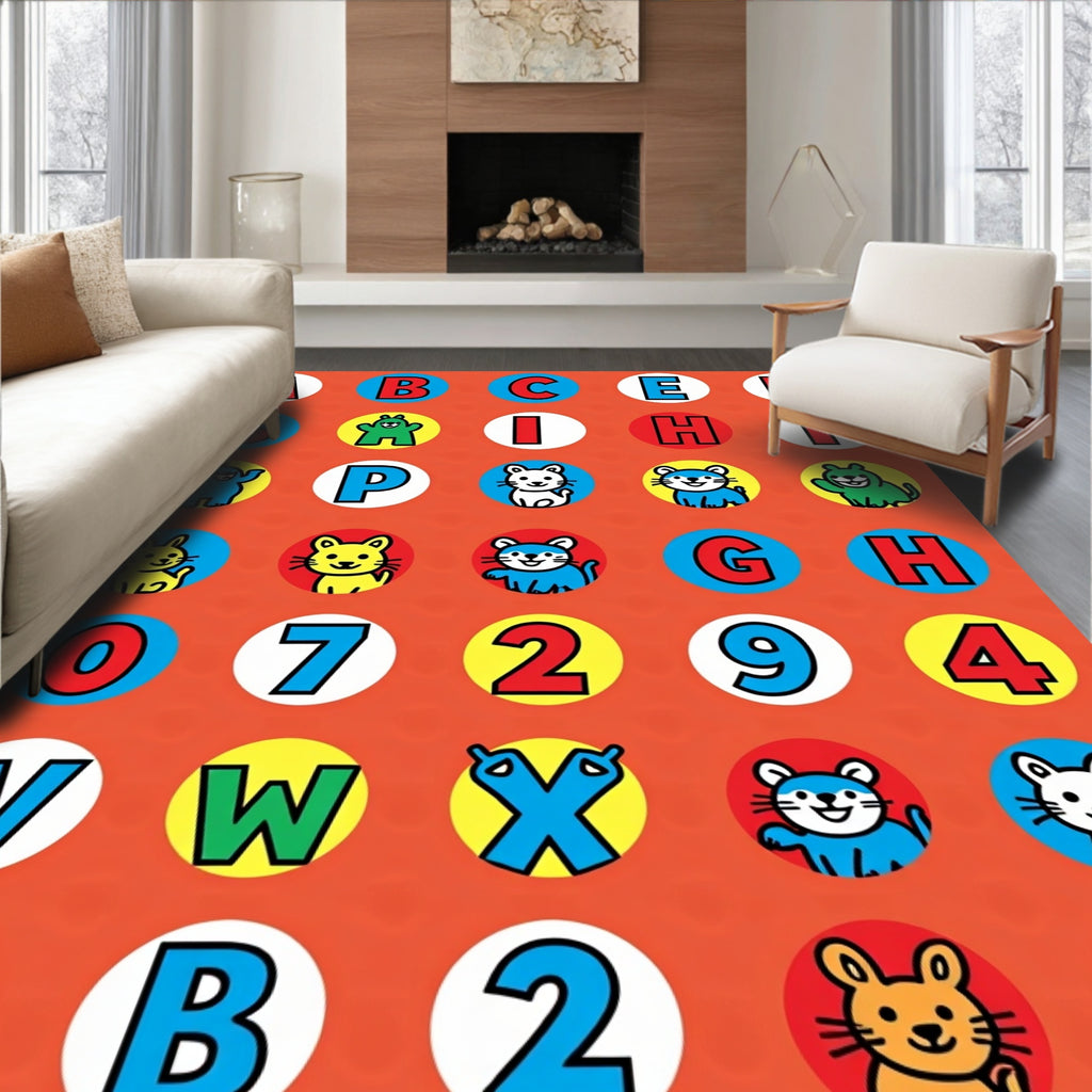 Playful Alphabet Animal Circular Collage Rug
