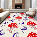Red Mushroom Moon Stars Whimsical Rug