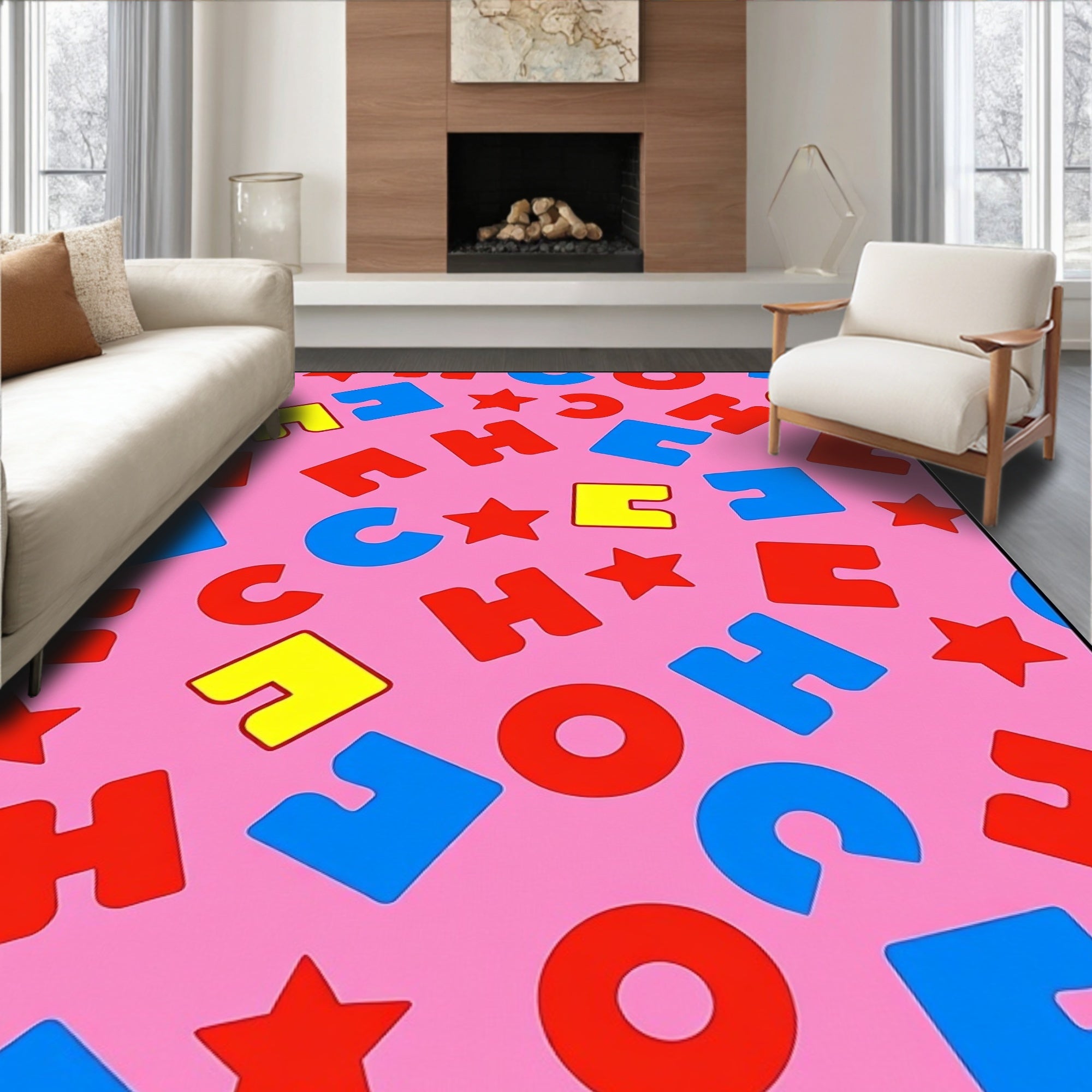 Pink Pop Alphabet Stars Rug